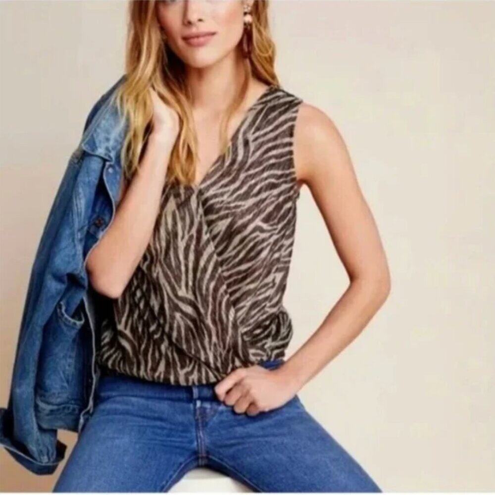 Anthropologie Eri + Ali Kasi Shimmer Zebra Print Top